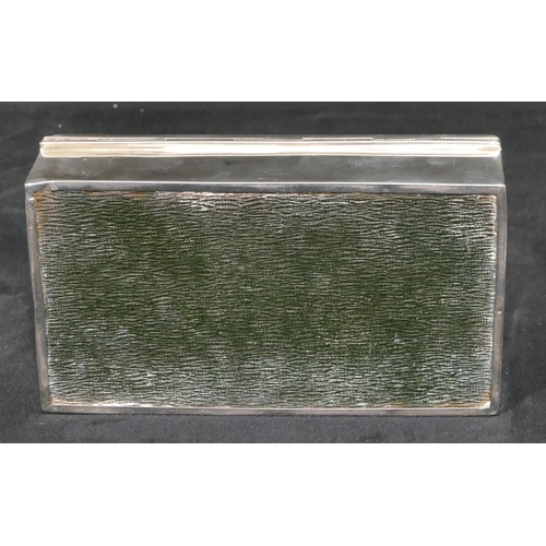 290 - A Birmingham silver rectangular shaped cigarette box with engine turned hinged lid, 16.2cm wide