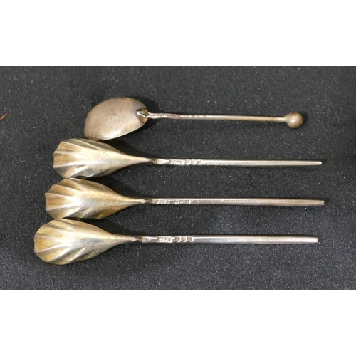 294 - A set of 3 Scottish silver salt spoons with gilt bowls, a Georgian silver mustard spoon and 3 other ... 