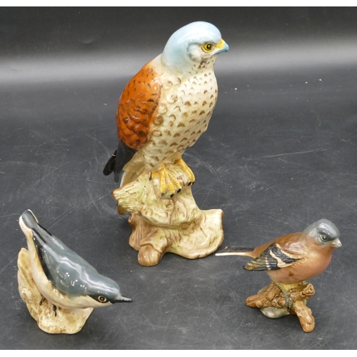 3 - 2 small Beswick figures of birds, Nuthatch 2413 and Chaffinch 991, a larger Beswick figure of a Kest... 