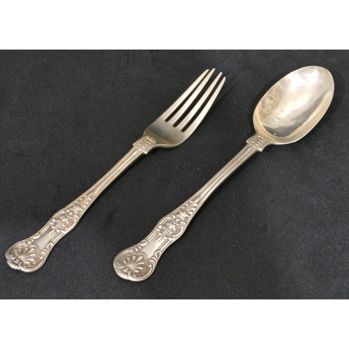 301 - A pair of Victorian silver christening King's pattern spoon and fork, maker's mark G.E.A., 2.2oz