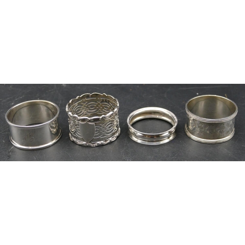 369 - 2 Birmingham silver round napkin rings and 2 other silver napkin rings, 2oz (4)