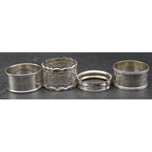 369 - 2 Birmingham silver round napkin rings and 2 other silver napkin rings, 2oz (4)