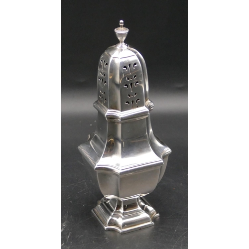 372 - A Birmingham silver square sugar castor with sweeping base, 17.5cm high, 7oz