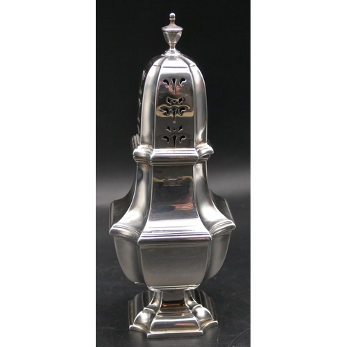 372 - A Birmingham silver square sugar castor with sweeping base, 17.5cm high, 7oz