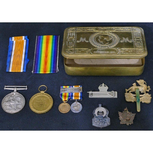 412 - 2 WWI medals, 1914-18 medal and war medal with matching miniature medals 