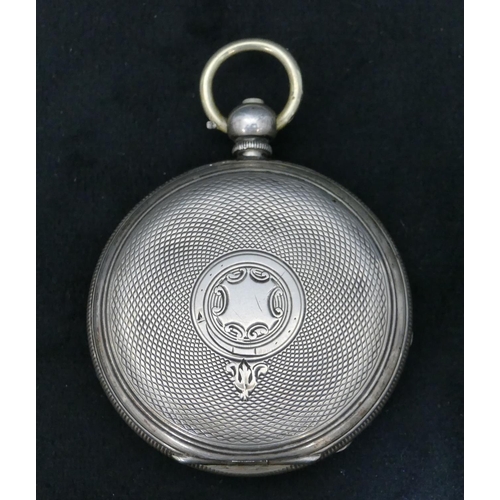 419 - A silver coloured metal open faced pocket watch with white enamel dial, seconds dial and Roman numer... 