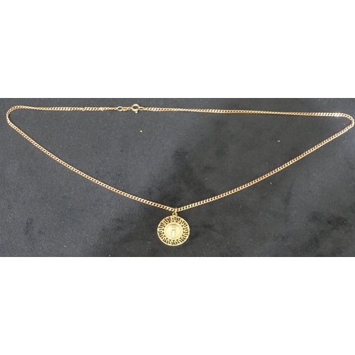 427 - A 9ct gold flat linked chain, 51cm long with circular drop pendant, 6.2 grams