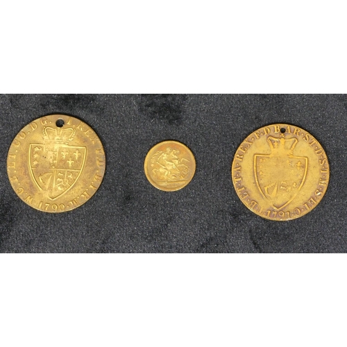 430 - 2 George III tokens, 1790 and 1791, a miniature sovereigns style coin, 1902 (3)