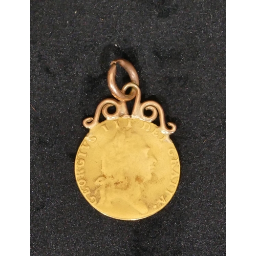 436 - A George III 18th Century gold guinea mounted with soldered pendant, 1794, 5.1 grams gross