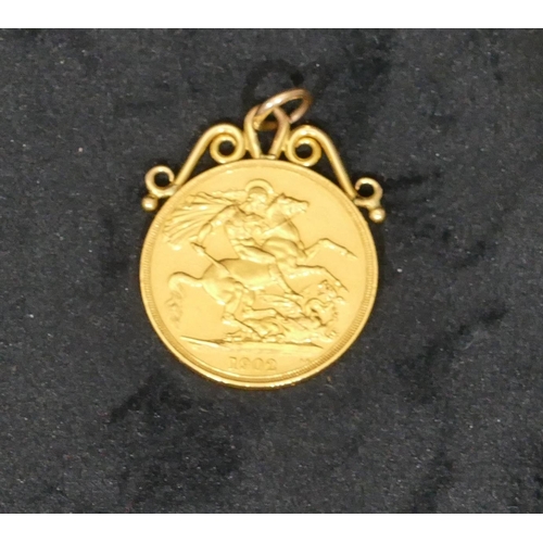 443 - A Edward VII gold double sovereign, soldered with pendant, 1902, 17.7 grams