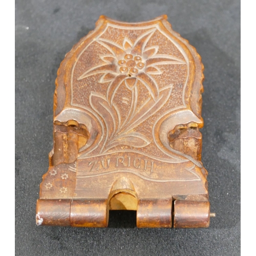 471 - A Swiss fruit wood carved watch case with hinged lid 