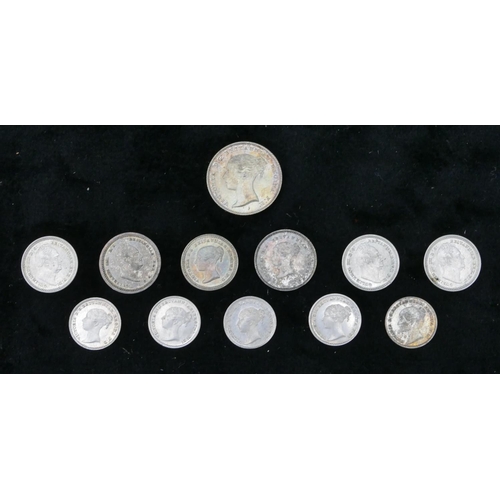 484 - 4 Maundy pieces, 1835-1845, a 1948 4 pence piece and 7 other money pieces signed 1835-1858, (12)