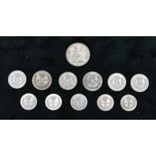 484 - 4 Maundy pieces, 1835-1845, a 1948 4 pence piece and 7 other money pieces signed 1835-1858, (12)