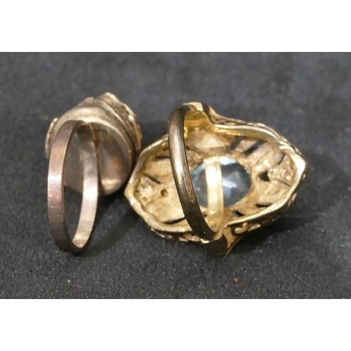 498 - A silver gilt cluster ring set with centre pale blue stone, size Q/R and another silver pearl ring. ... 