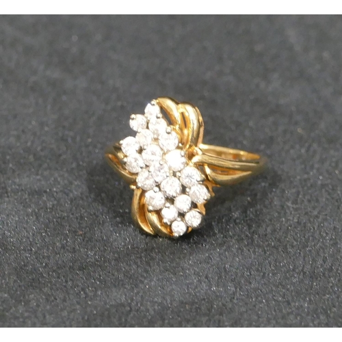 524 - A 14ct gold cluster ring set with 3 rows of 19 diamonds, size P, 4.7oz.