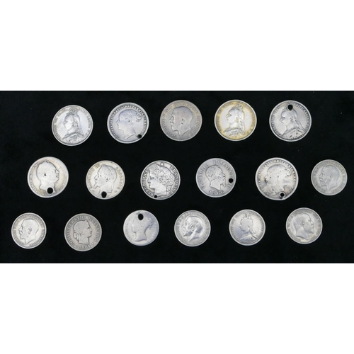 527 - 6 silver pieces of Maundy money and 11 English and Continental silver small coins including sixpence... 