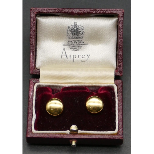 578 - A pair of 18ct gold circular earrings in fitted Asprey leather case, 2.6 grams.