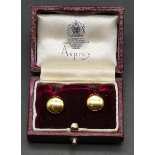 578 - A pair of 18ct gold circular earrings in fitted Asprey leather case, 2.6 grams.