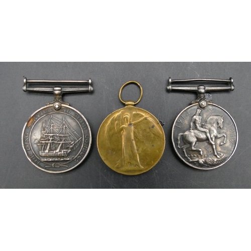 599 - 3 WWI medals, Naval long service medal, 1914-18 medal, war medal 