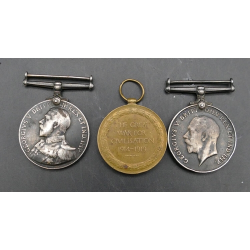 599 - 3 WWI medals, Naval long service medal, 1914-18 medal, war medal 