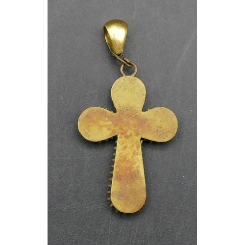 610 - A gold plated micro mosaic cross pendant with later gold loop, 5cm high