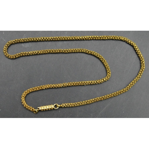 611 - A high carat gold square linked necklace with allover raised ball decoration, 43cm long, 21.6 grams