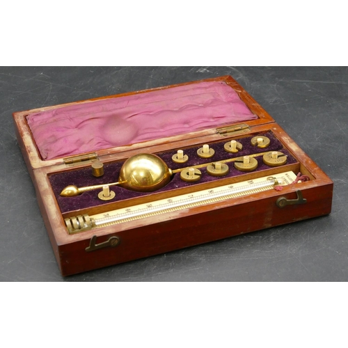 636 - A Sikes hydrometer in mahogany case with hinged lid, 20.5cm wide