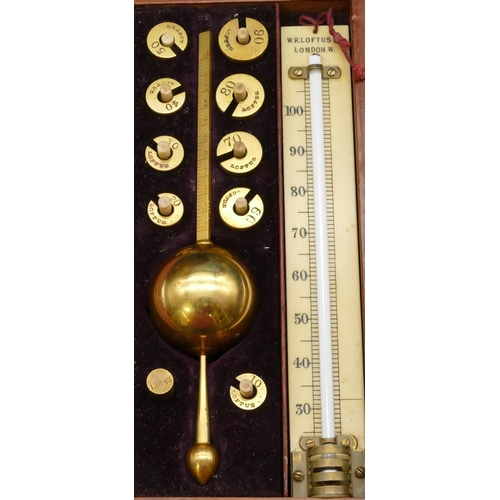 636 - A Sikes hydrometer in mahogany case with hinged lid, 20.5cm wide