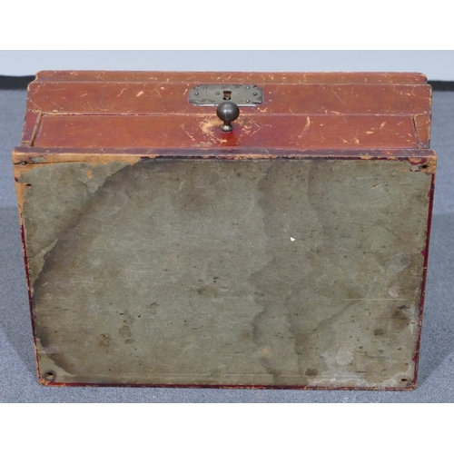 638 - A leather rectangular shaped sewing box with part tortoiseshell inlaid top, carrying handle, hinged ... 