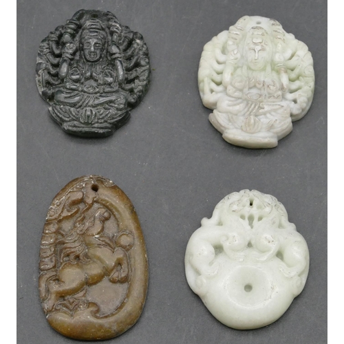 640 - 4 various hardstone pendants.