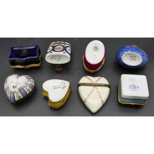 669 - A Limoges heart shaped box with hinged lid, allover multi-coloured rose and leaf decoration and 7 va... 