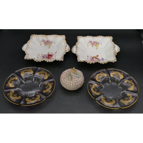 67 - A Continental porcelain lidded trinket box with allover encrusted floral and leaf decoration, 8cm di... 