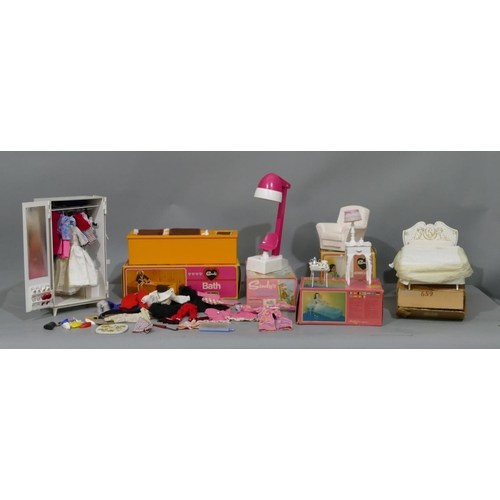 675 - A Sindy, Pedigree bath, boxed, a Sindy armchair, boxed, a Sindy bedside table, light-up lamp and bre... 