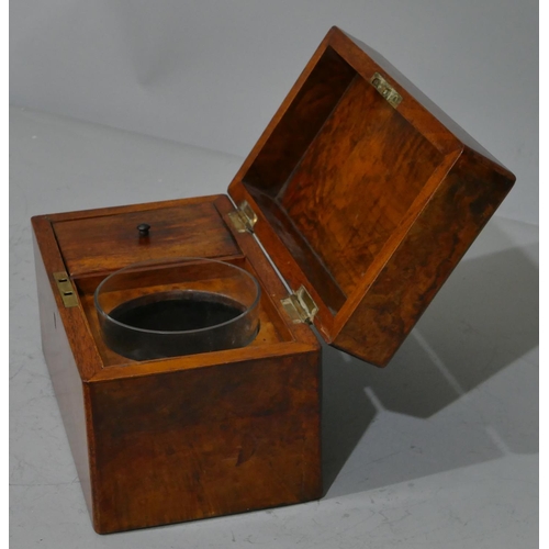 676 - A walnut rectangular shaped tea caddy with hinged lid enclosing later sugar bowl and hinged lid, 23.... 