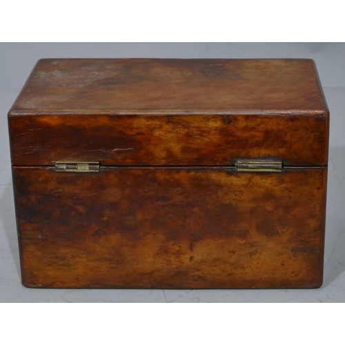 676 - A walnut rectangular shaped tea caddy with hinged lid enclosing later sugar bowl and hinged lid, 23.... 