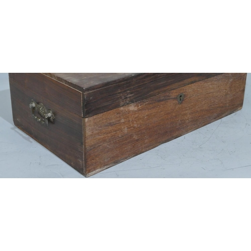 684 - A 19th Century mahogany Deeds box with hinged lid, 2 brass carrying handles with keys, 49cm wide, 28... 