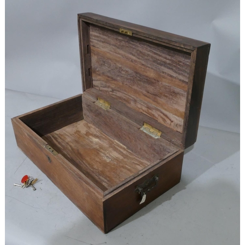 684 - A 19th Century mahogany Deeds box with hinged lid, 2 brass carrying handles with keys, 49cm wide, 28... 