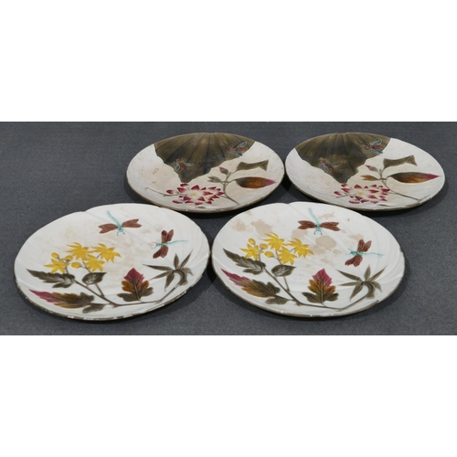 7 - A set of 4 Wedgwood earthenware round plates on white ground with raised multi-coloured dragonfly, b... 