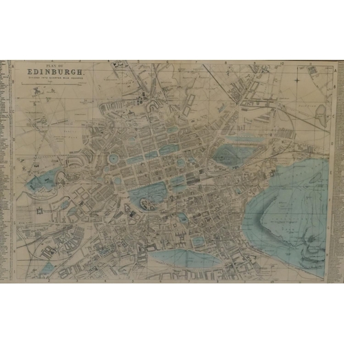 720 - A framed plan of Edinburgh divided into quarter mile squares, framed, 31.5 x 49cm.