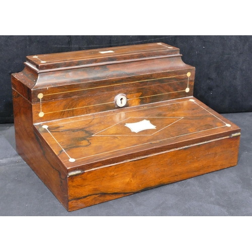 733 - A 19th Century rosewood writing box with allover inlaid Mother of Pearl decoration, double hinged to... 