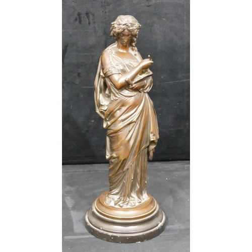 735 - Jean Joules Salmson (1823-1902) 19th Century bronze figure of a standing female artist holding palle... 