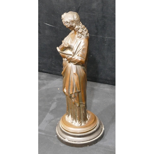 735 - Jean Joules Salmson (1823-1902) 19th Century bronze figure of a standing female artist holding palle... 