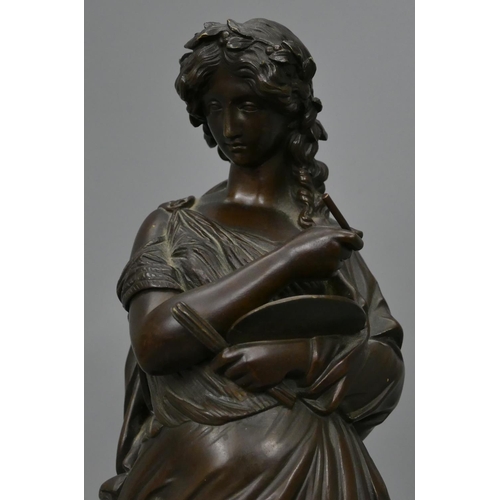 735 - Jean Joules Salmson (1823-1902) 19th Century bronze figure of a standing female artist holding palle... 