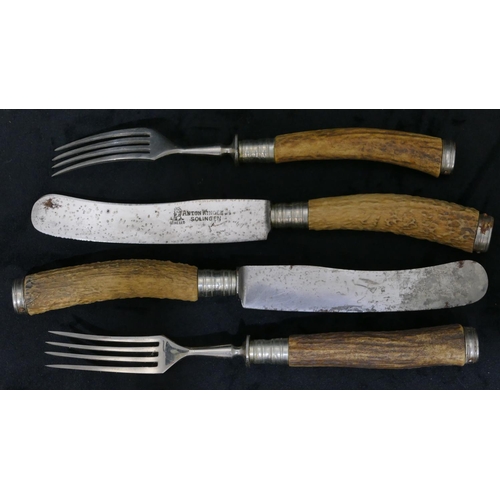 746 - A set of 6 Anton Wingen, Solingen horn handled dinner knives and 6 matching forks