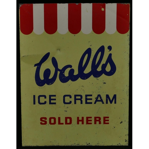 755 - A Wall's ice cream double sided enamelled sign (dent to centre with  scratches and scuffs), 61cm x 4... 