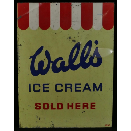 755 - A Wall's ice cream double sided enamelled sign (dent to centre with  scratches and scuffs), 61cm x 4... 