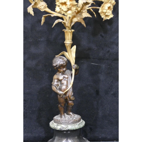 760 - A pair of 19th Century bronze and ormolu candelabras in the form of cupids with allover raised flora... 