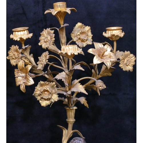 760 - A pair of 19th Century bronze and ormolu candelabras in the form of cupids with allover raised flora... 