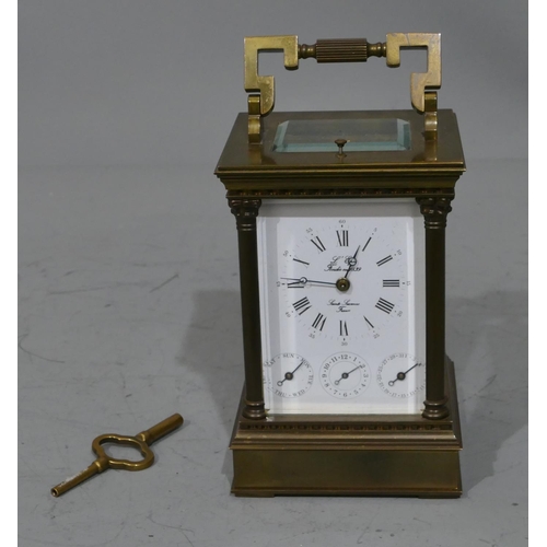 776 - A French brass L'Epee half strike repeating brass carriage clock with Corinthian column supports, wh... 