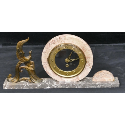 779 - An Art Deco style marble and gilt metal mantel clock with bird motif, gilt chapter ring with Arabic ... 